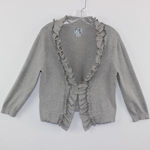 Tabitha Sweaters - π Tabitha Ruffled Gray Open Cardigan Sweater L Tabitha Sweaters - π Tabitha Ruffled Gray Open Cardigan Sweater L